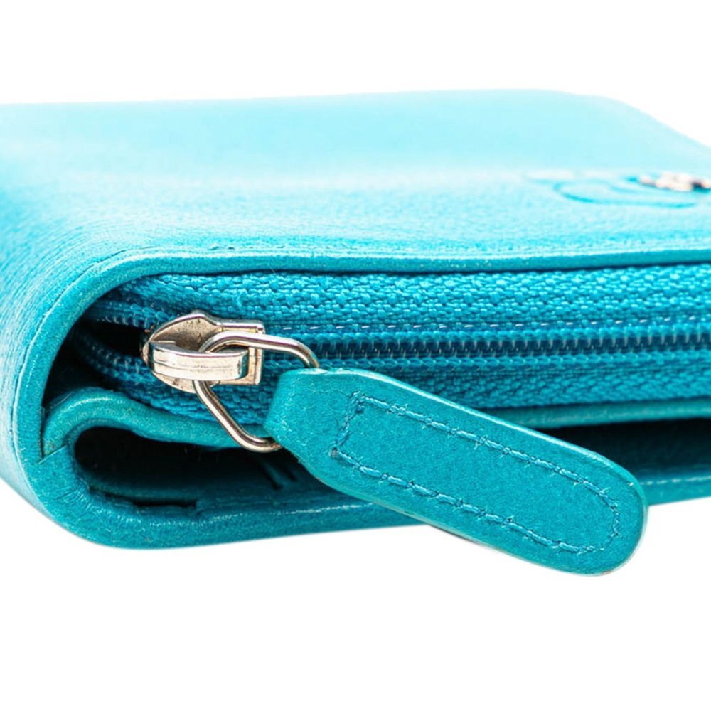 CHANEL Blue Lambskin Leather Logo Wallet - Picture 6 of 14